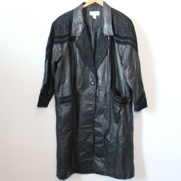 Venezia Jackets & Blazers - Vintage Venezia Lane Bryant Long Leather Embroidered Coat Black Plus 3X H12284
